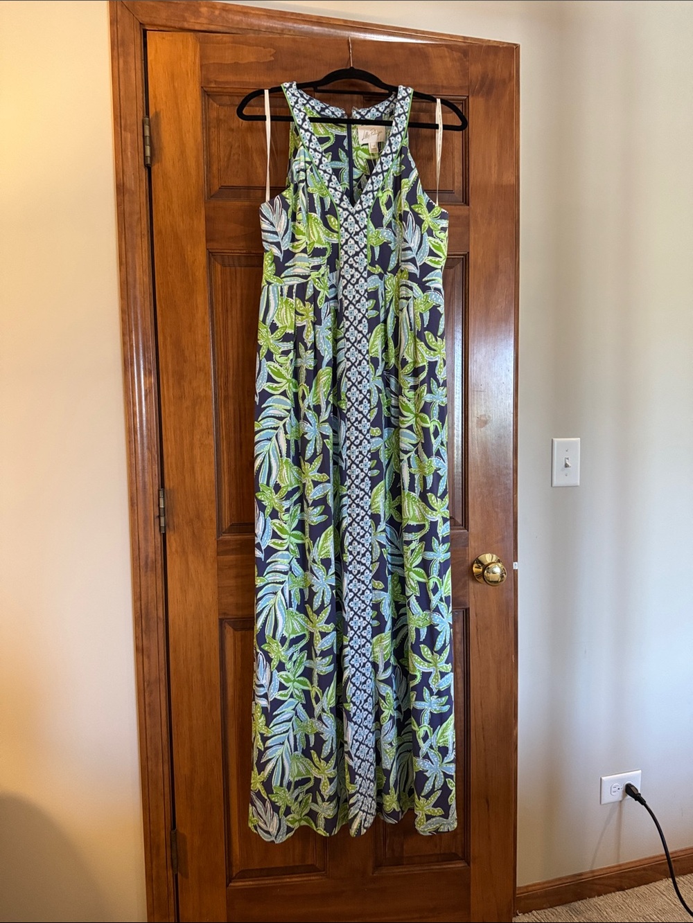 NWT Lilly Pulitzer Carmilla Navy & Lime Green Tropical V-Neck Maxi Dress - Picture 2 of 7